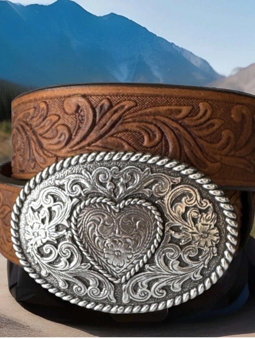 Justin Girls Aged Bark Western Scroll Trophy Belt 815BD